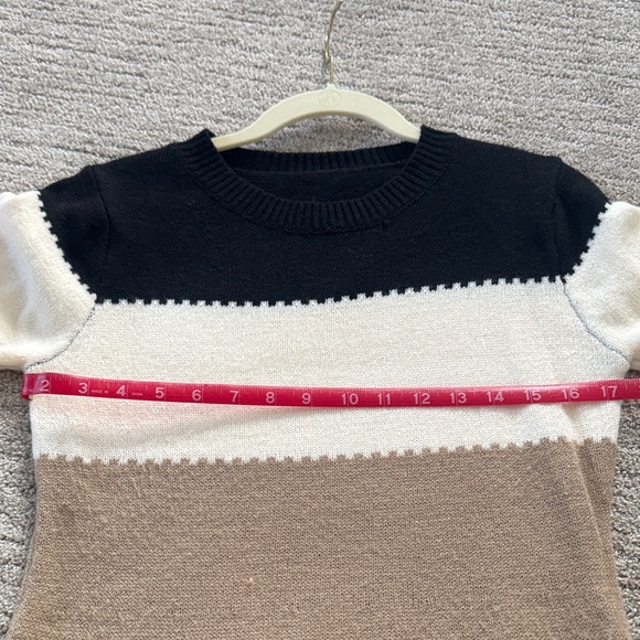 Striped Knit Mini Dress - Black, Cream, Brown, Green - Picture 4 of 7